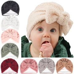 Newborn Toddler Plush Head Wrap Hat Solid Bow Turban Headband