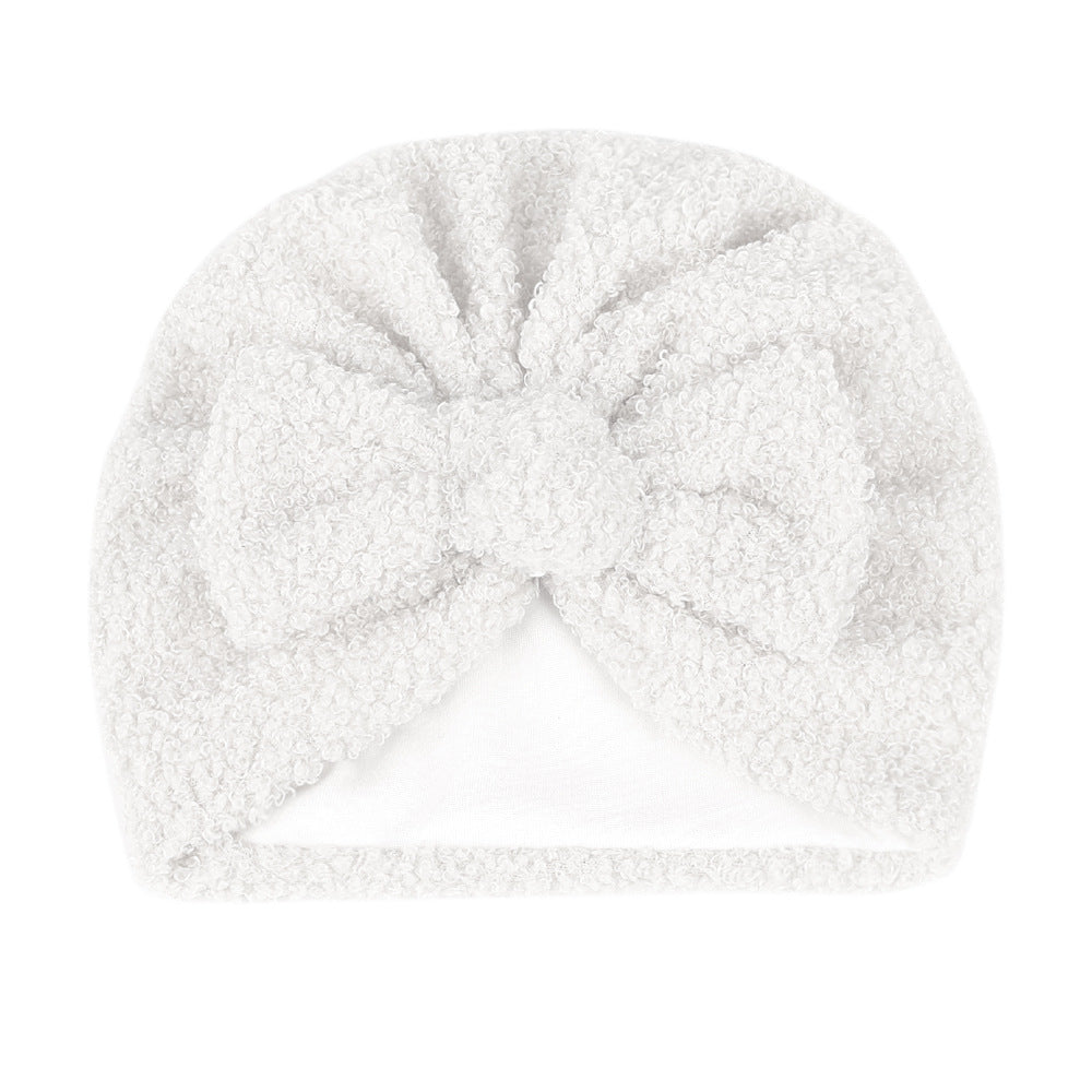 Newborn Toddler Plush Head Wrap Hat Solid Bow Turban Headband