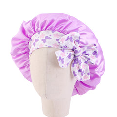 Kids Satin Bowknot Sleeping Caps Head Cover Hair Care Cap Night Hat