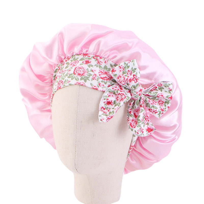 Kids Satin Bowknot Sleeping Caps Head Cover Hair Care Cap Night Hat