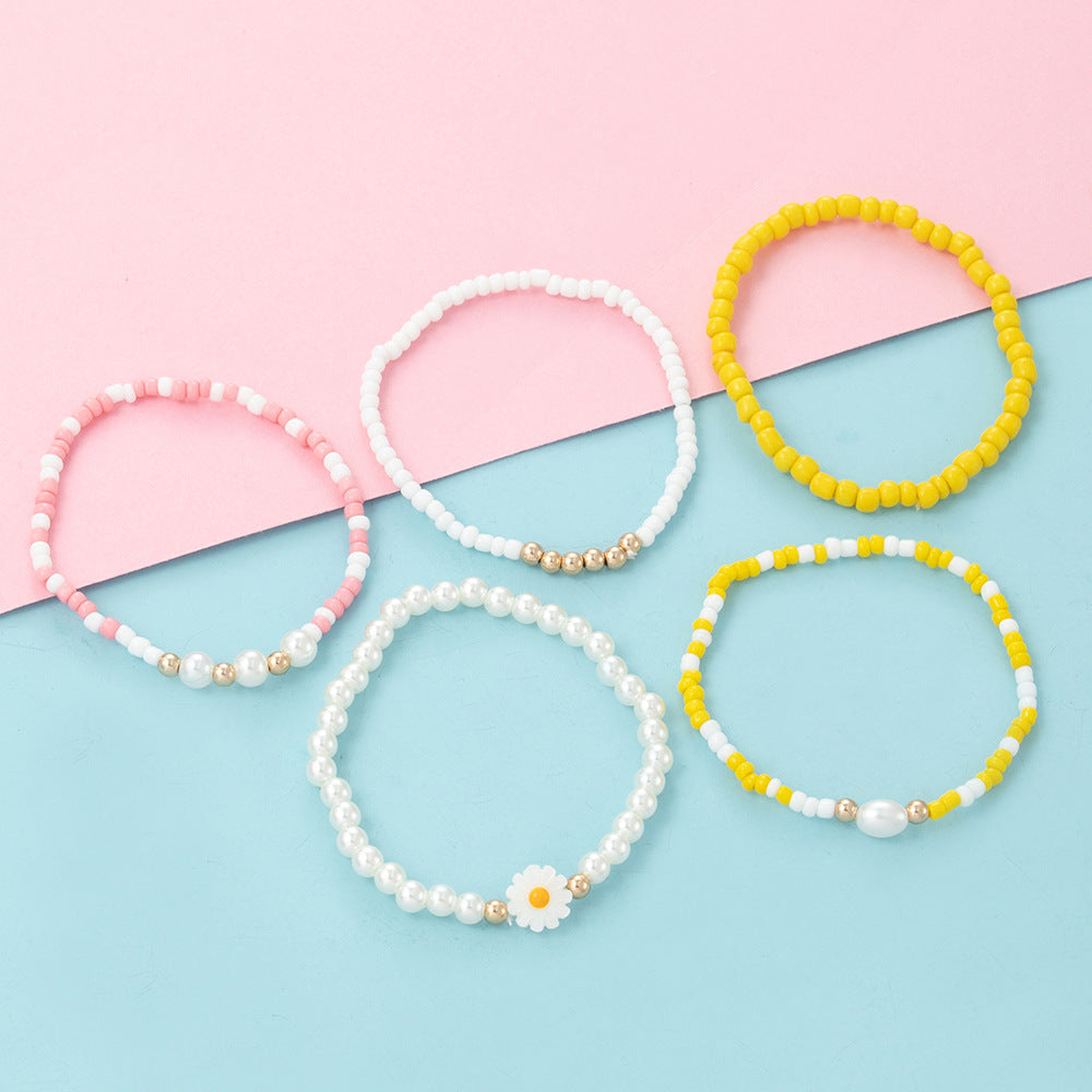 5pcs Daisy Decor Beaded Bracelets Set for Girls