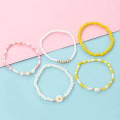 5pcs Daisy Decor Beaded Bracelets Set for Girls