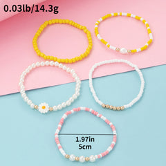 5pcs Daisy Decor Beaded Bracelets Set for Girls