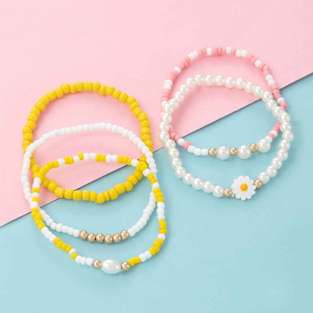 5pcs Daisy Decor Beaded Bracelets Set for Girls