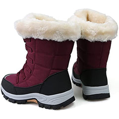 Women's Winter Snow Boots Round Toe Mid Calf Boots Lace Up Outdoor Hiking Shoes