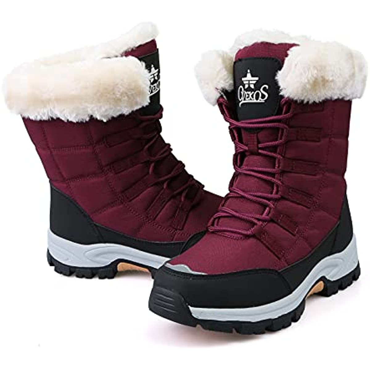 Women's Winter Snow Boots Round Toe Mid Calf Boots Lace Up Outdoor Hiking Shoes