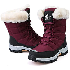 Women's Winter Snow Boots Round Toe Mid Calf Boots Lace Up Outdoor Hiking Shoes