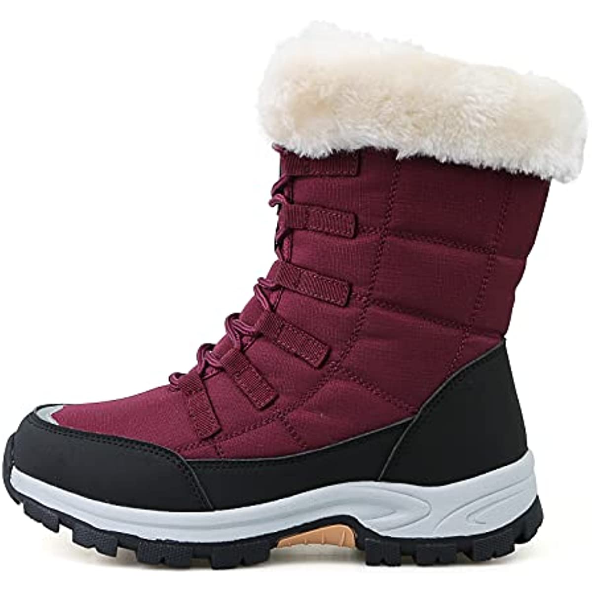 Women's Winter Snow Boots Round Toe Mid Calf Boots Lace Up Outdoor Hiking Shoes