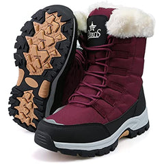 Women's Winter Snow Boots Round Toe Mid Calf Boots Lace Up Outdoor Hiking Shoes