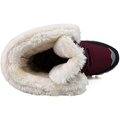 Women's Winter Snow Boots Round Toe Mid Calf Boots Lace Up Outdoor Hiking Shoes