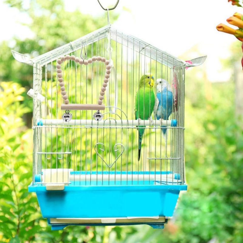 Wooden Bird Swing with Hanging Bell for Parrots and Birds
