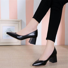 Block Heel Pointed Toe Court Pumps Soft Sole Slip On Stacked Heels