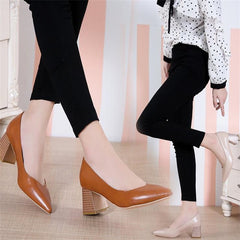 Block Heel Pointed Toe Court Pumps Soft Sole Slip On Stacked Heels