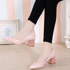 Block Heel Pointed Toe Court Pumps Soft Sole Slip On Stacked Heels