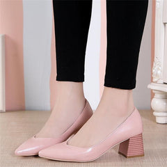 Block Heel Pointed Toe Court Pumps Soft Sole Slip On Stacked Heels