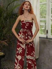 Boho Floral Strapless Jumpsuit Wide Leg Sexy Backless Jumpsuit