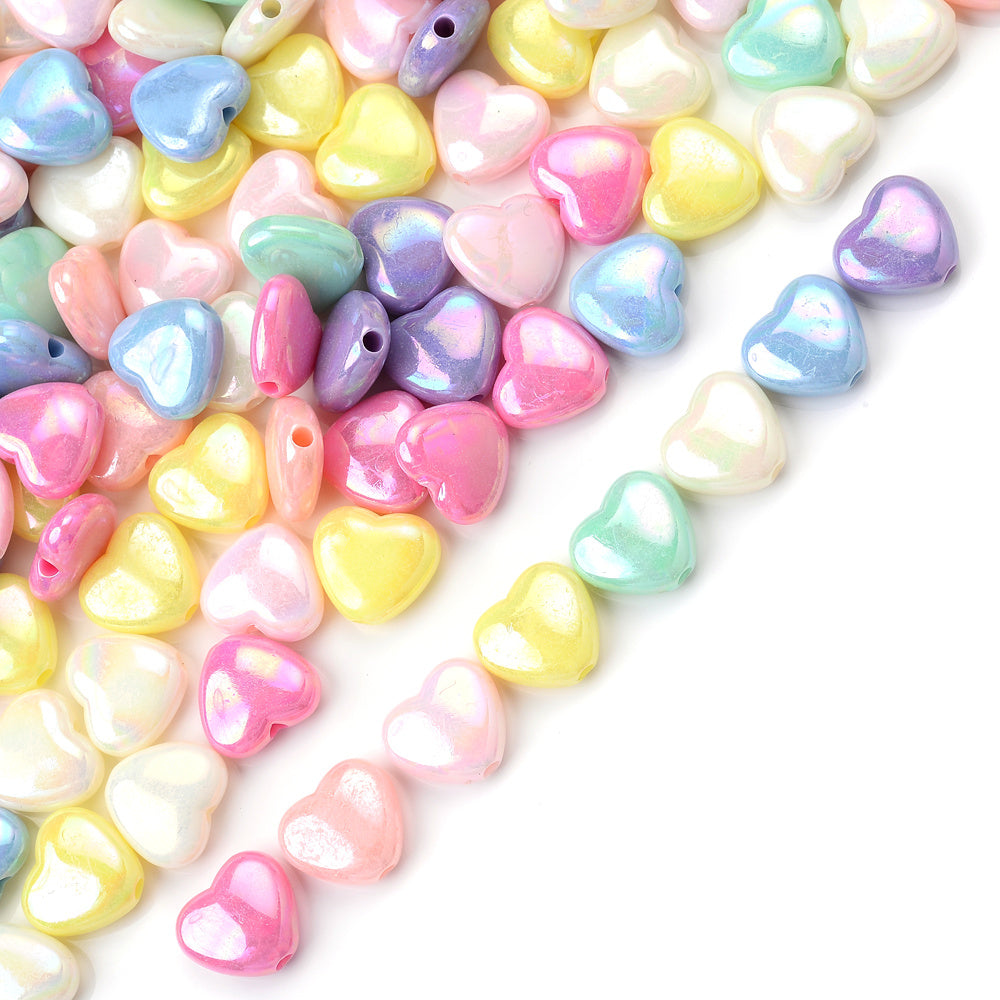 50pcs AB Charms Heart Acrylic Beads Spacer Beads for Jewelry Making DIY Craft