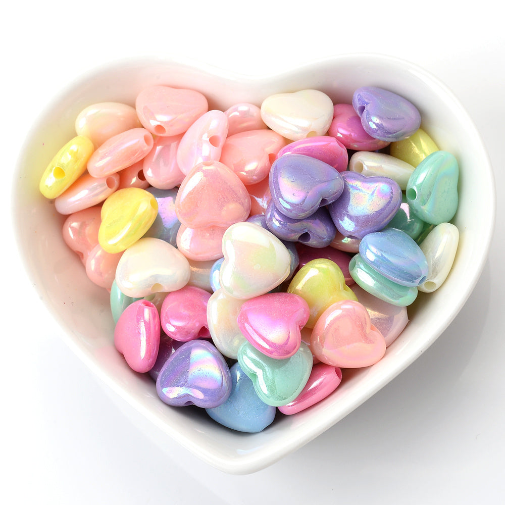 50pcs AB Charms Heart Acrylic Beads Spacer Beads for Jewelry Making DIY Craft