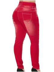 High Rise Button Fly Skinny Jeans Women's Plus Medium Stretch