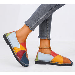 Women's Colorblock Flat Loafers Soft Sole Slip On Faux Leather Shoes