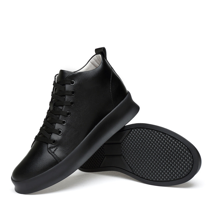 Men's Solid High Skate Shoes Lace Up Sneakers Height Increasing Elevator Shoes
