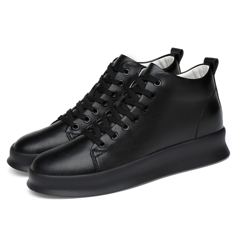 Men's Solid High Skate Shoes Lace Up Sneakers Height Increasing Elevator Shoes