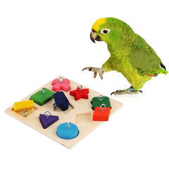 Wooden Puzzle Toys for Birds Colorful Blocks to Train Parrot