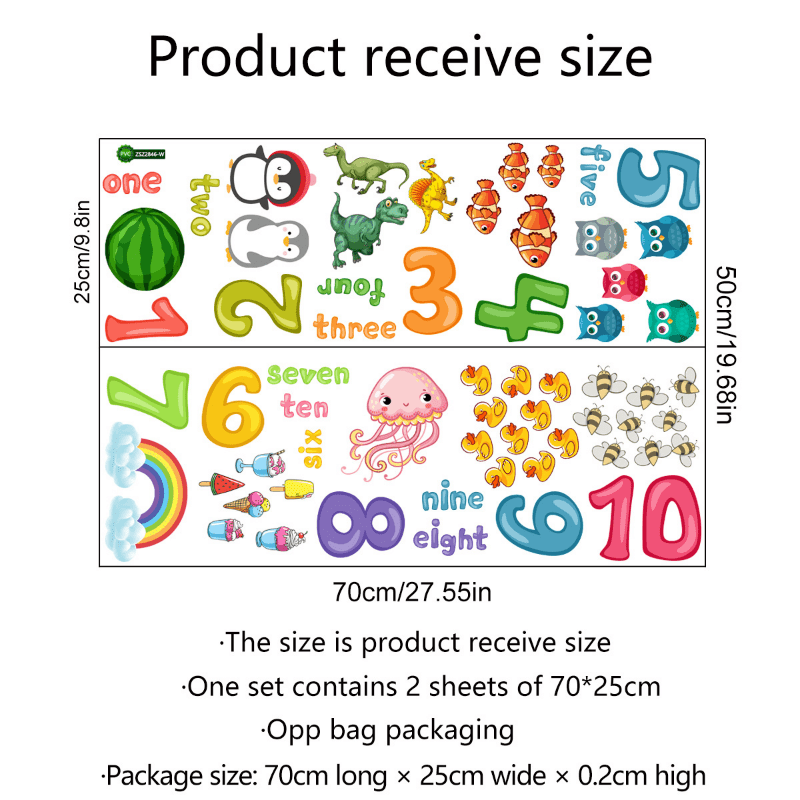 Cartoon Math Number Charts Wall Stickers for Nursery Kids Room