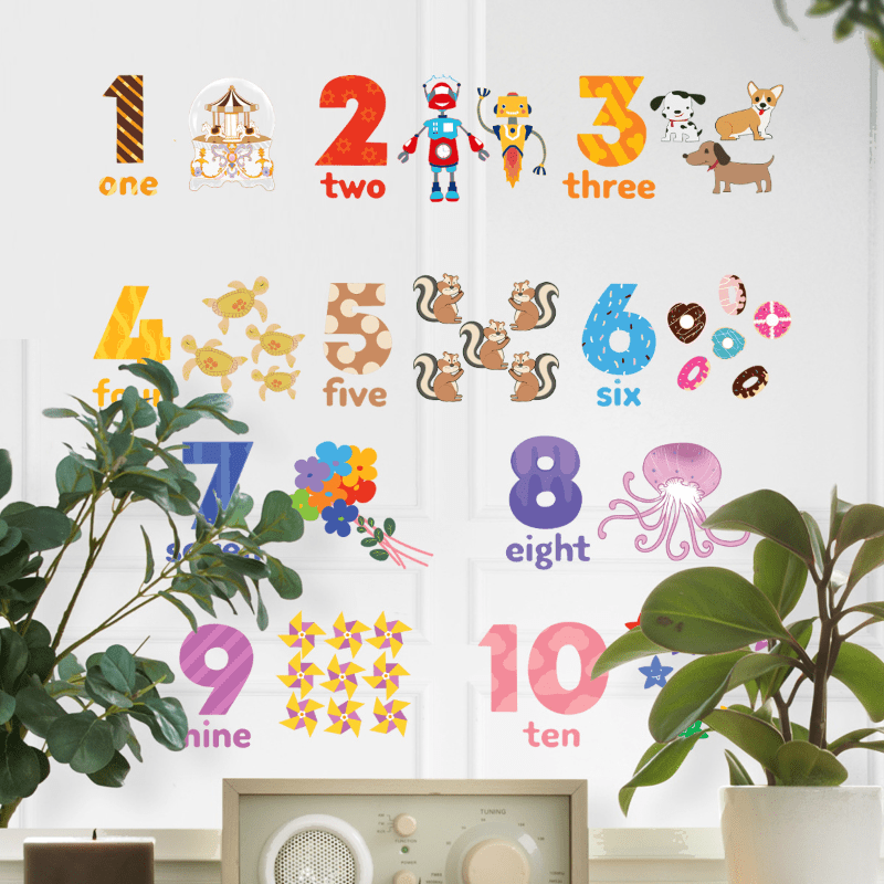 Cartoon Math Number Charts Wall Stickers for Nursery Kids Room