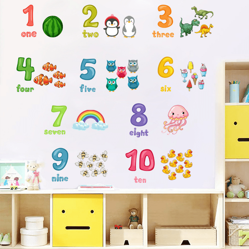 Cartoon Math Number Charts Wall Stickers for Nursery Kids Room