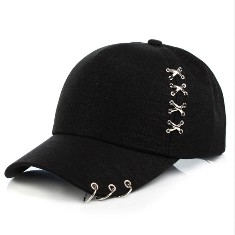 Metal Cross Iron Ring Duck Tongue Baseball Cap Unisex Sun Hat