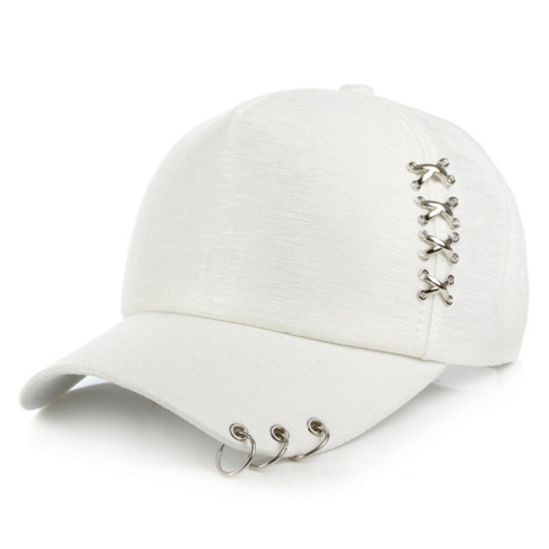 Metal Cross Iron Ring Duck Tongue Baseball Cap Unisex Sun Hat