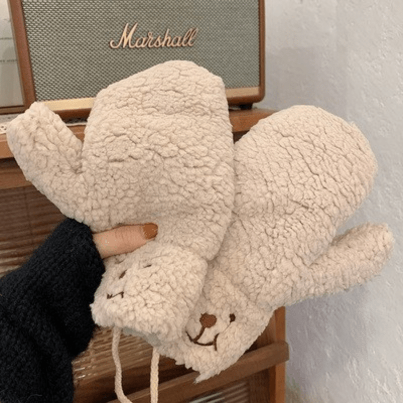 Winter Girls Bear Claw Gloves Plush Warm Hand Guards for Women