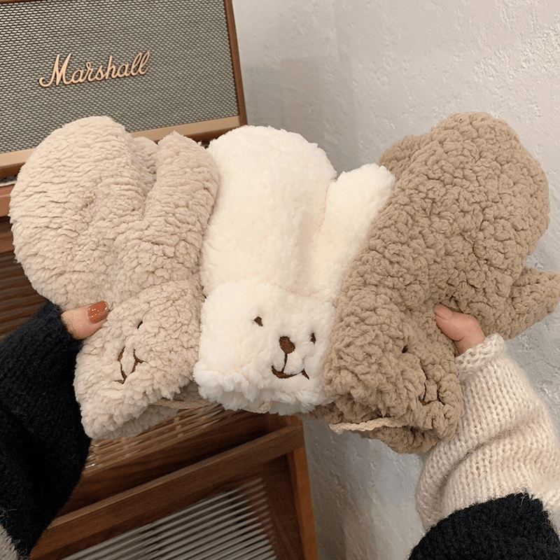 Winter Girls Bear Claw Gloves Plush Warm Hand Guards for Women