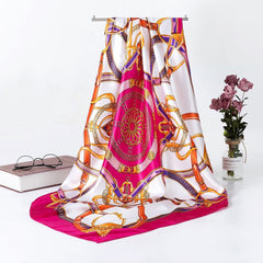 Women's Simulated Silk Square Printed Scarf Bandana Satin Shawl