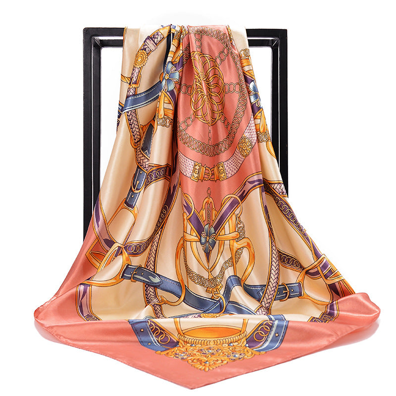 Women's Simulated Silk Square Printed Scarf Bandana Satin Shawl