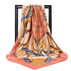 Women's Simulated Silk Square Printed Scarf Bandana Satin Shawl