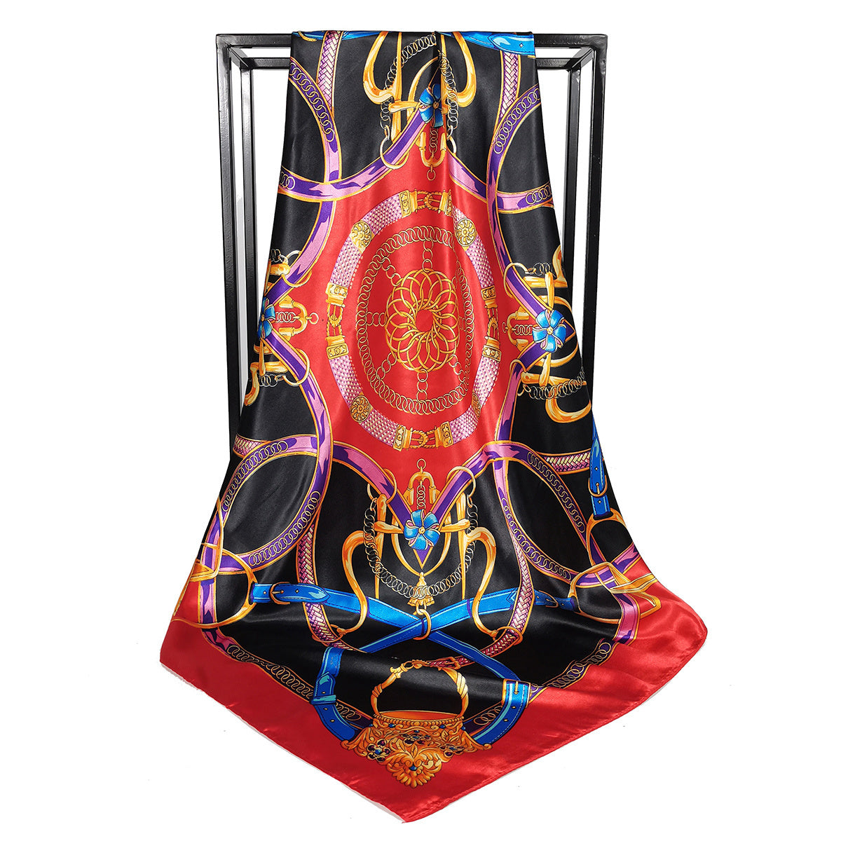 Women's Simulated Silk Square Printed Scarf Bandana Satin Shawl