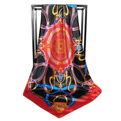 Women's Simulated Silk Square Printed Scarf Bandana Satin Shawl
