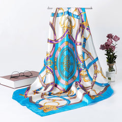 Women's Simulated Silk Square Printed Scarf Bandana Satin Shawl