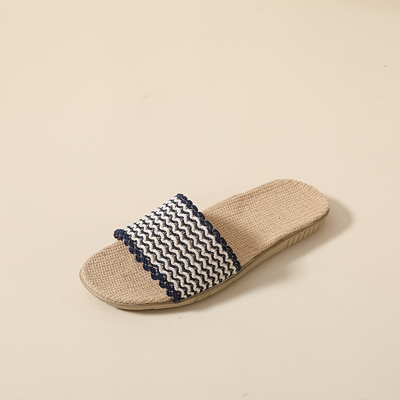 Women's Wavy Striped Print Flat Slippers Open Toe