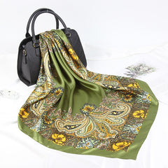 Silk Square Printed Scarf Turban Satin Shawl Ladies Accessory