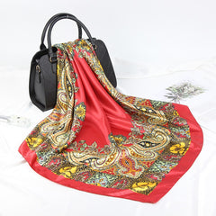 Silk Square Printed Scarf Turban Satin Shawl Ladies Accessory