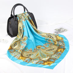 Silk Square Printed Scarf Turban Satin Shawl Ladies Accessory