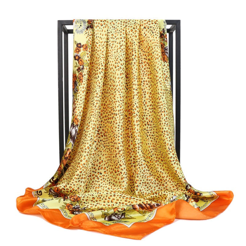 Silk Square Printed Scarf Turban Satin Shawl Ladies Accessories