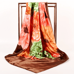 Women's Square Scarf Turban Satin Shawl - Simulated Silk Print