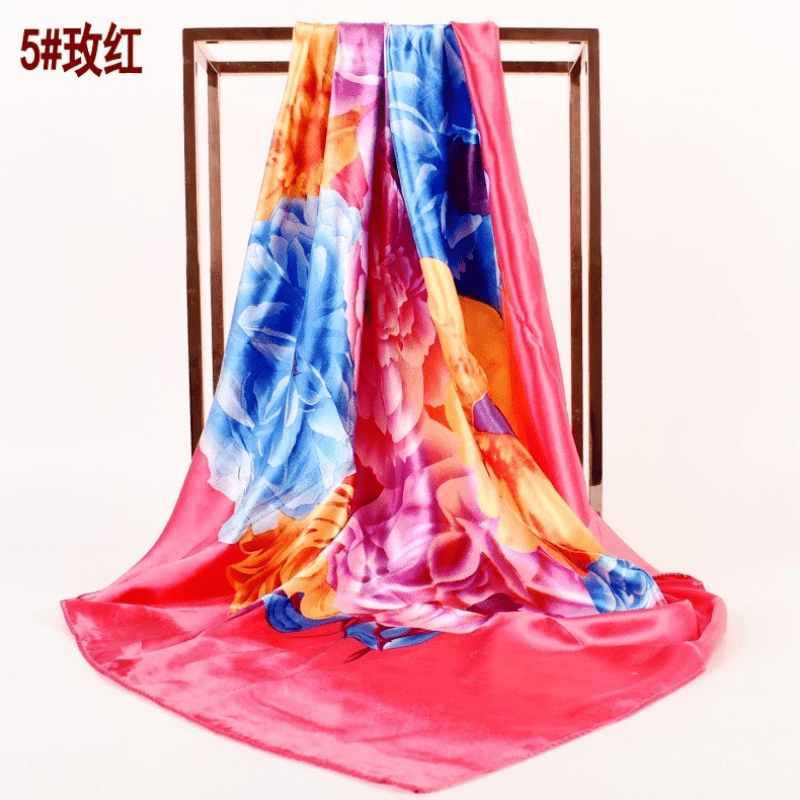 Women's Square Scarf Turban Satin Shawl - Simulated Silk Print