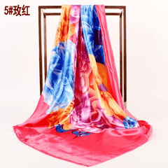 Women's Square Scarf Turban Satin Shawl - Simulated Silk Print