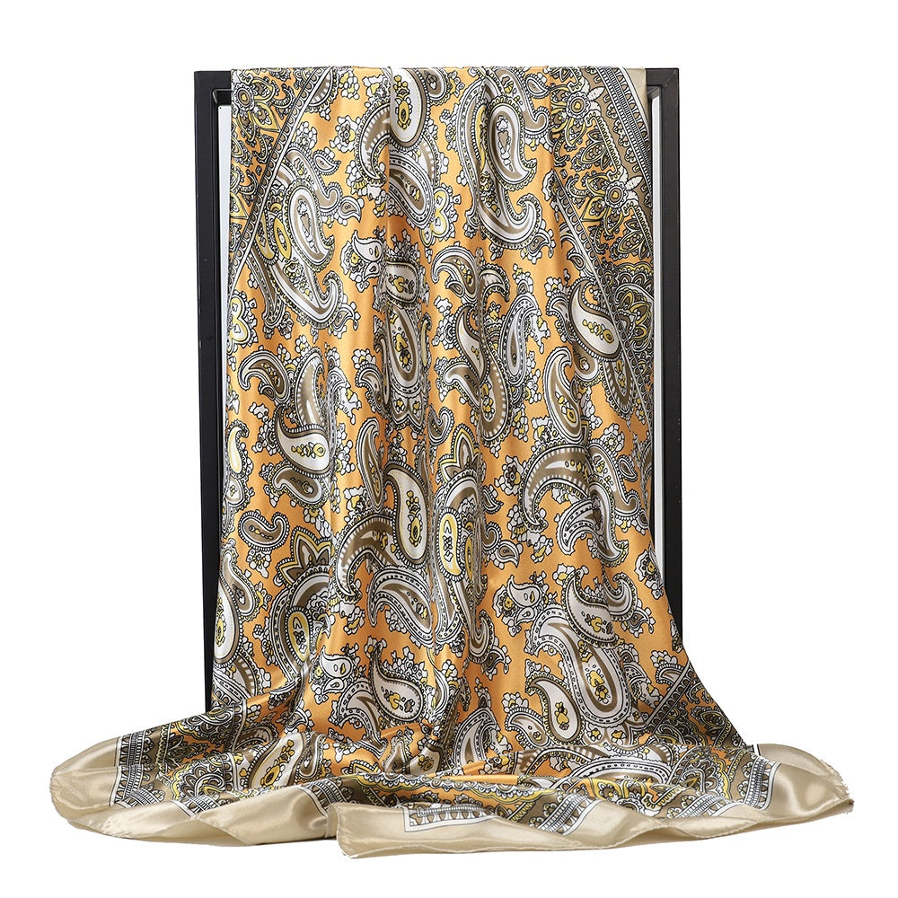 Simulated Silk Square Printed Scarf Turban Ladies Accessories Satin Shawl