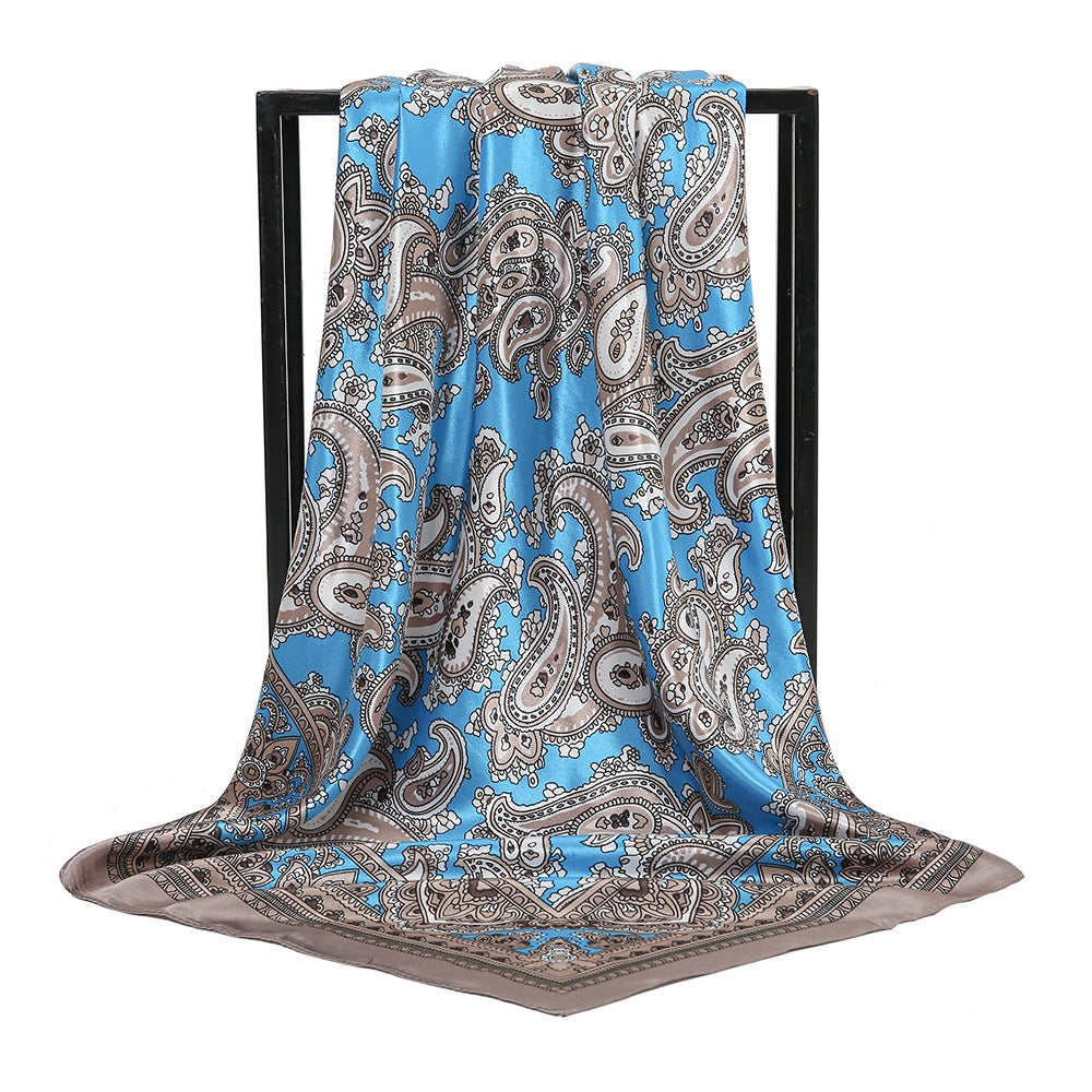 Simulated Silk Square Printed Scarf Turban Ladies Accessories Satin Shawl